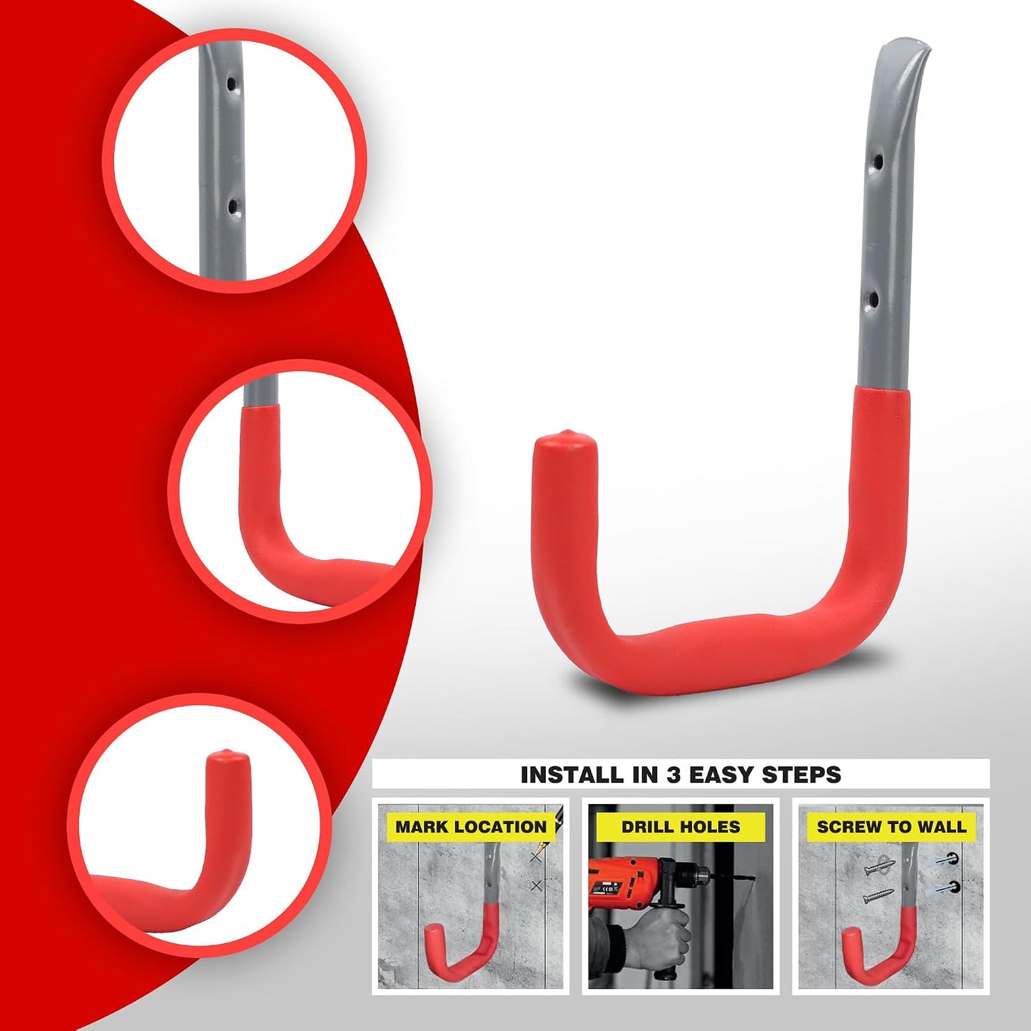  DEKTON Lot De 4 Crochets Muraux Assortis – Crochets Robustes D'une Capacité Maximale De 35 Kg | Idéal Pour Accrocher Des Outils, Manteaux, Sacs, Et Plus | Construction En Métal Durable Et Résistant à
