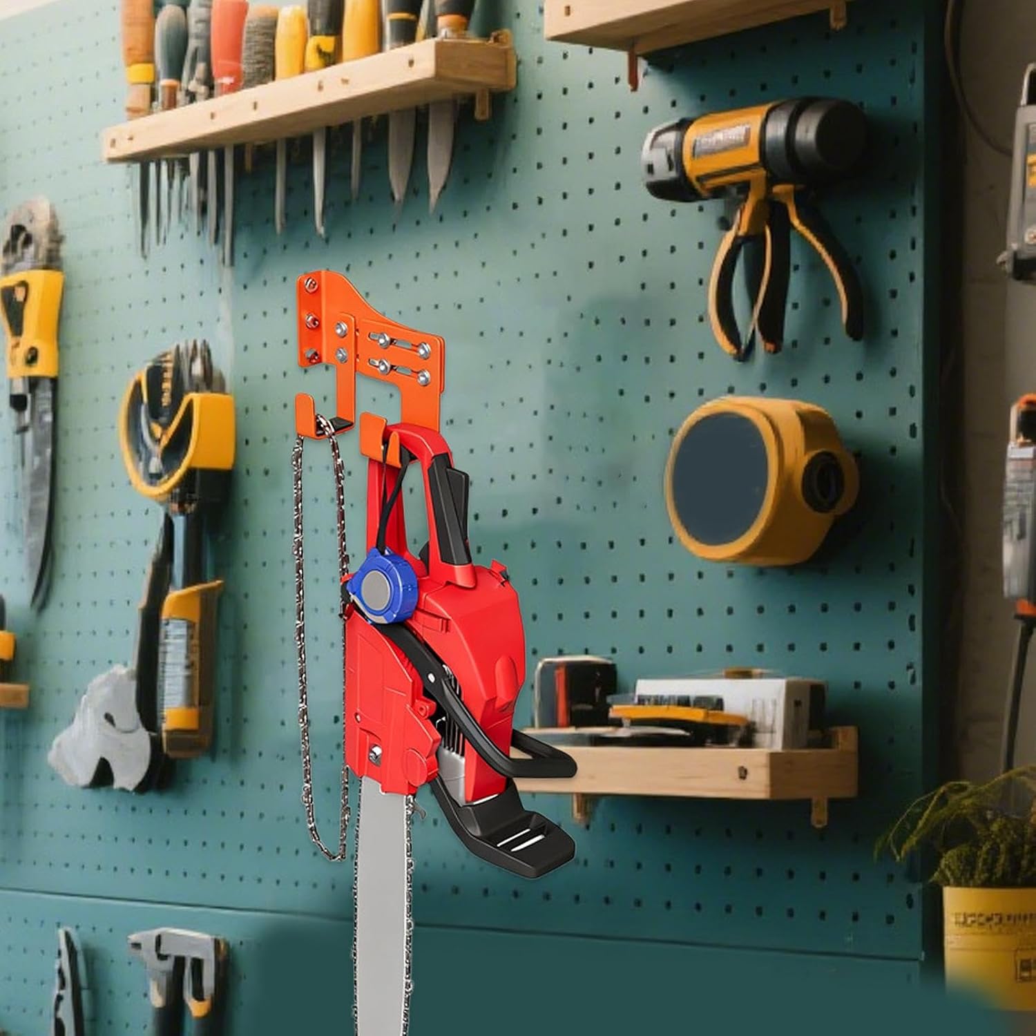  Générique Support Pour Tronçonneuse,Support De Rangement Mural Robuste - De Stockage Pour Tronçonneuse Avec Double Crochet - Pour Abri Jardin Garage Atelier Accessoires Pour Outils À Chaîne