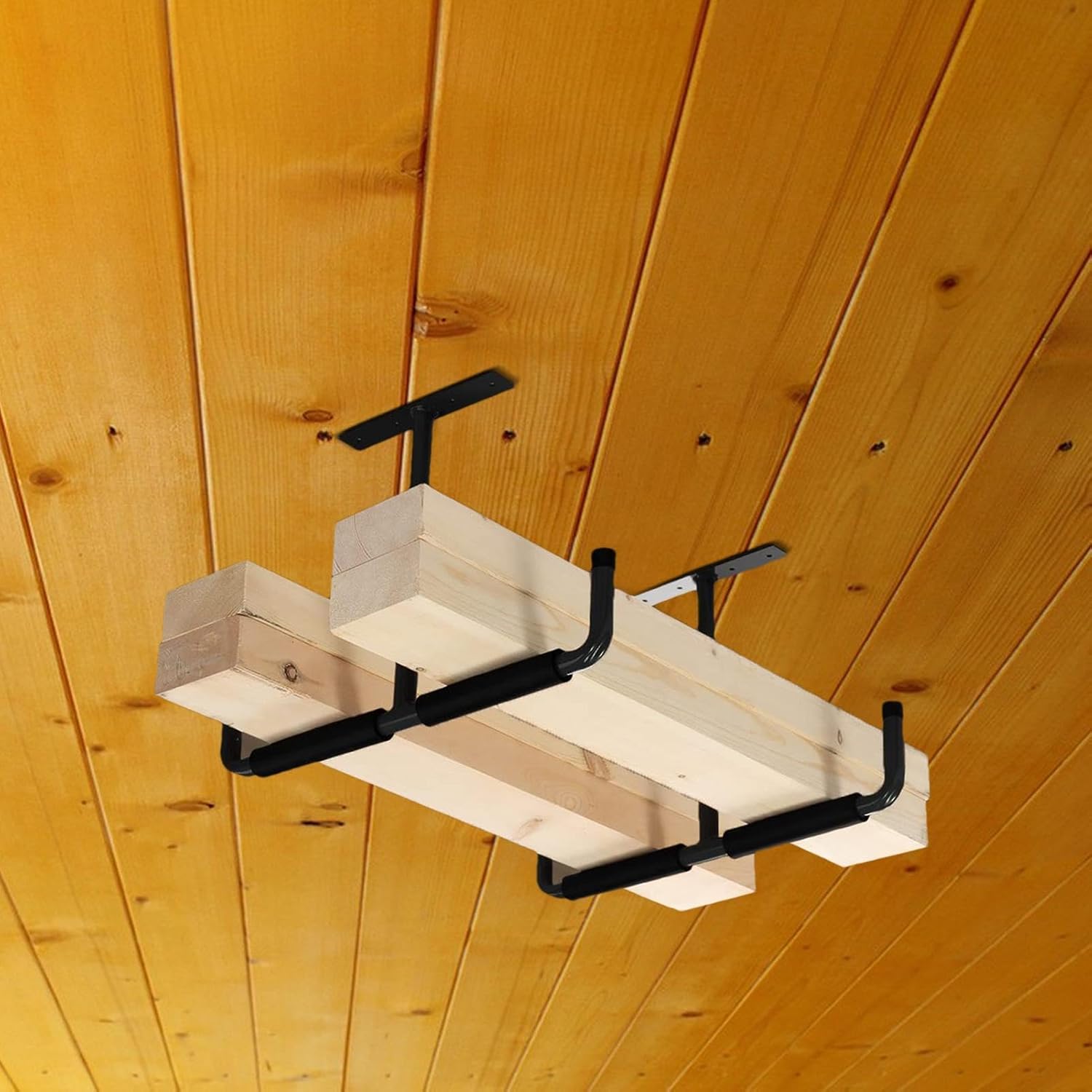  Racks De Rangement Pour Plafond De Garage,2 Pièces En Métal Robuste En T - Kit À Crochets Suspendus Garage,Pour Échelle, Bois, Équipements Sportifs, Pelles, Cannes À Pêche, Skis, Cave, Abri De
