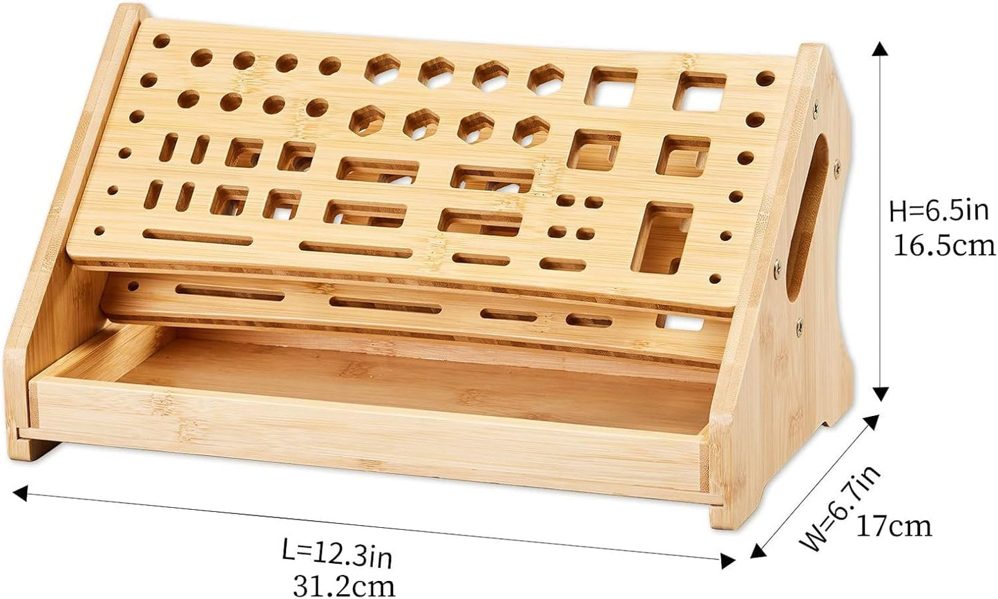  Générique Organisateur De Pinces,Support De Rangement En Bois à 53 Trous Avec Plateau,Organisateur D'Établi | Pour Bricolage Réparation Établi Bureau Panneau Perforé Garage Intérieur Extérieur