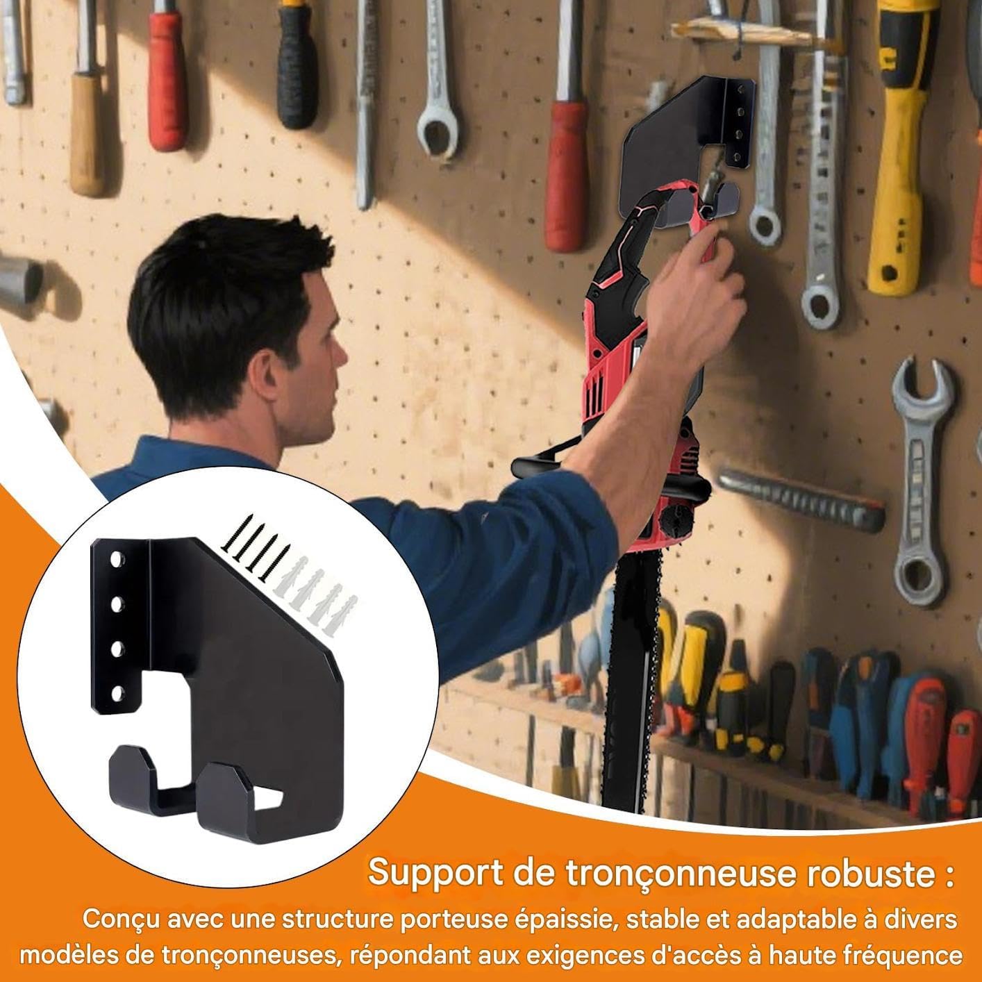  Générique Porte-Tronçonneuse - Crochet De Stockage En Acier Au Carbone Pour Outils De Jardinage - Étagère De Stockage Multifonction Pour Scie à Chaîne Atelier Garage Jardin