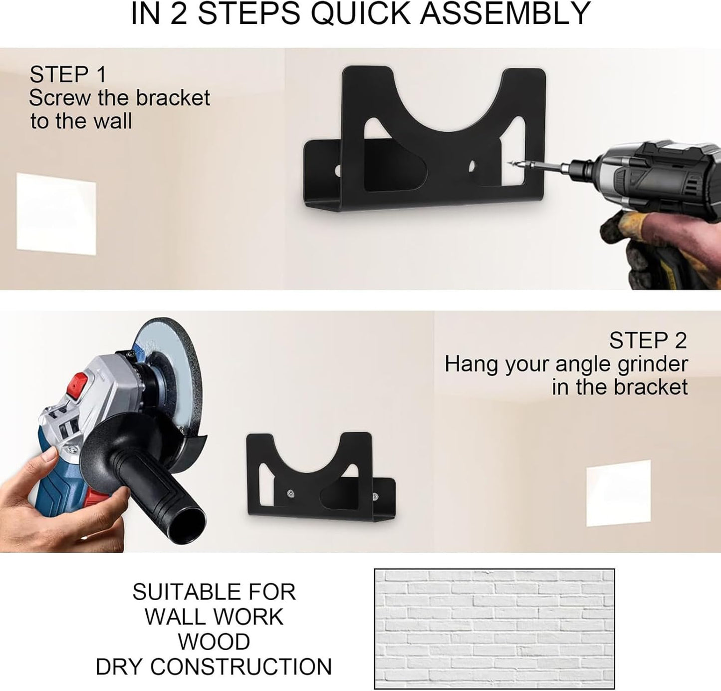 Genérico Support De Montage Mural : Support De Rangement De Moulin D'angle Pour Un Ajustement Serré, Grille Multifonctionnelle Pour Outils électriques, Clé à Molette, Perceuses, Machine à Polir