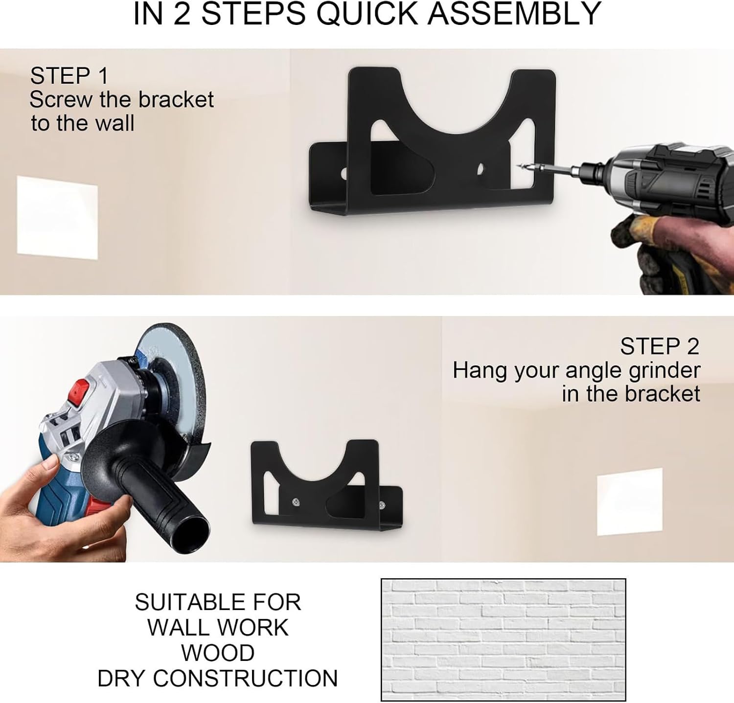 Genérico Support De Montage Mural : Support De Rangement De Moulin D'angle Pour Un Ajustement Serré, Grille Multifonctionnelle Pour Outils électriques, Clé à Molette, Perceuses, Machine à Polir