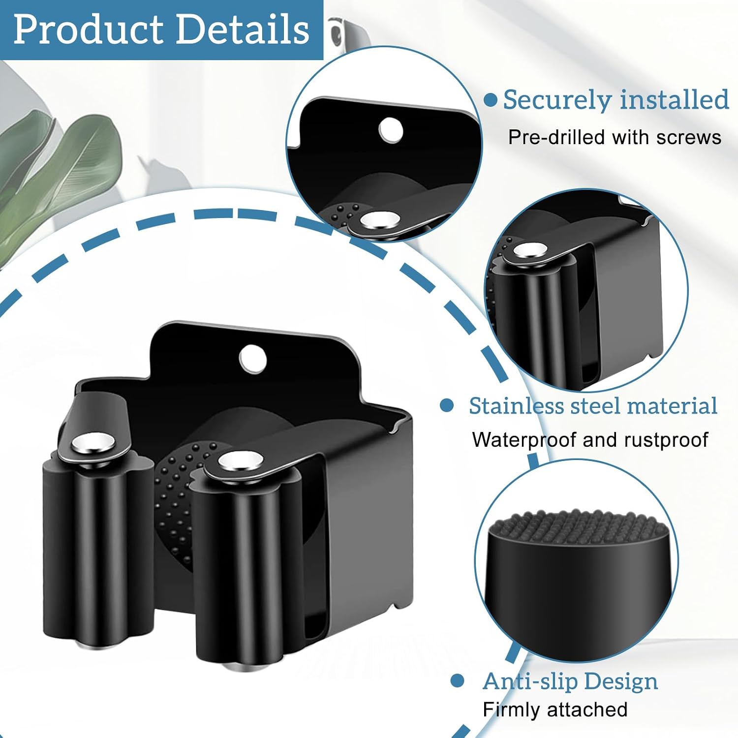  Lot De 6 Supports Muraux Pour Balai Avec Vis D'installation, Outil De Support De Balai En Acier Inoxydable Pour Cuisine, Jardin, Garage, Sous-sol