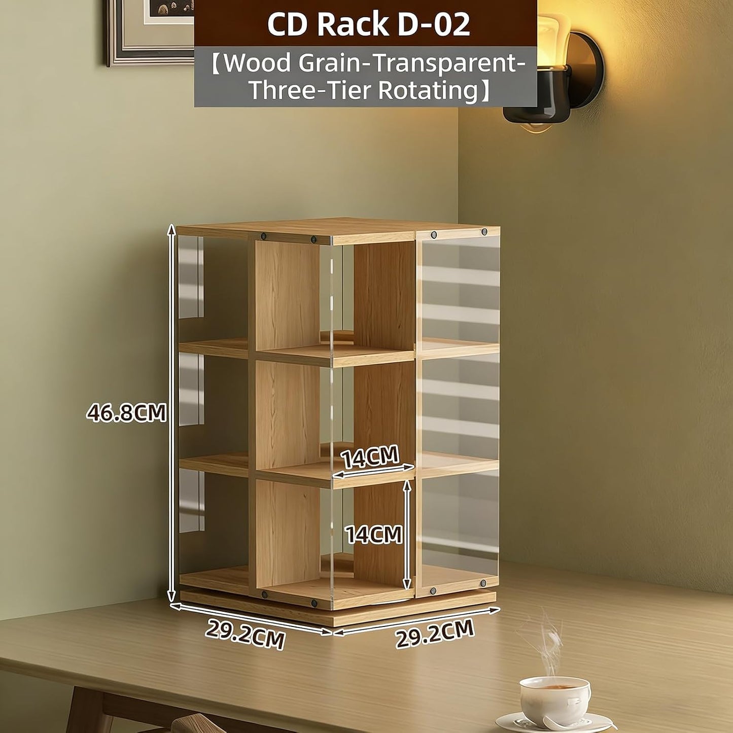  Tour De Rangement Rotative Pour CD, DVD, Disque Vinyle, Design Rotatif à 360°, Rangement Ouvert Sur Les 4 Côtés, Capacité De 120 CD, Compartiment Unique 14 X 14 Cm (couleur Noyer)