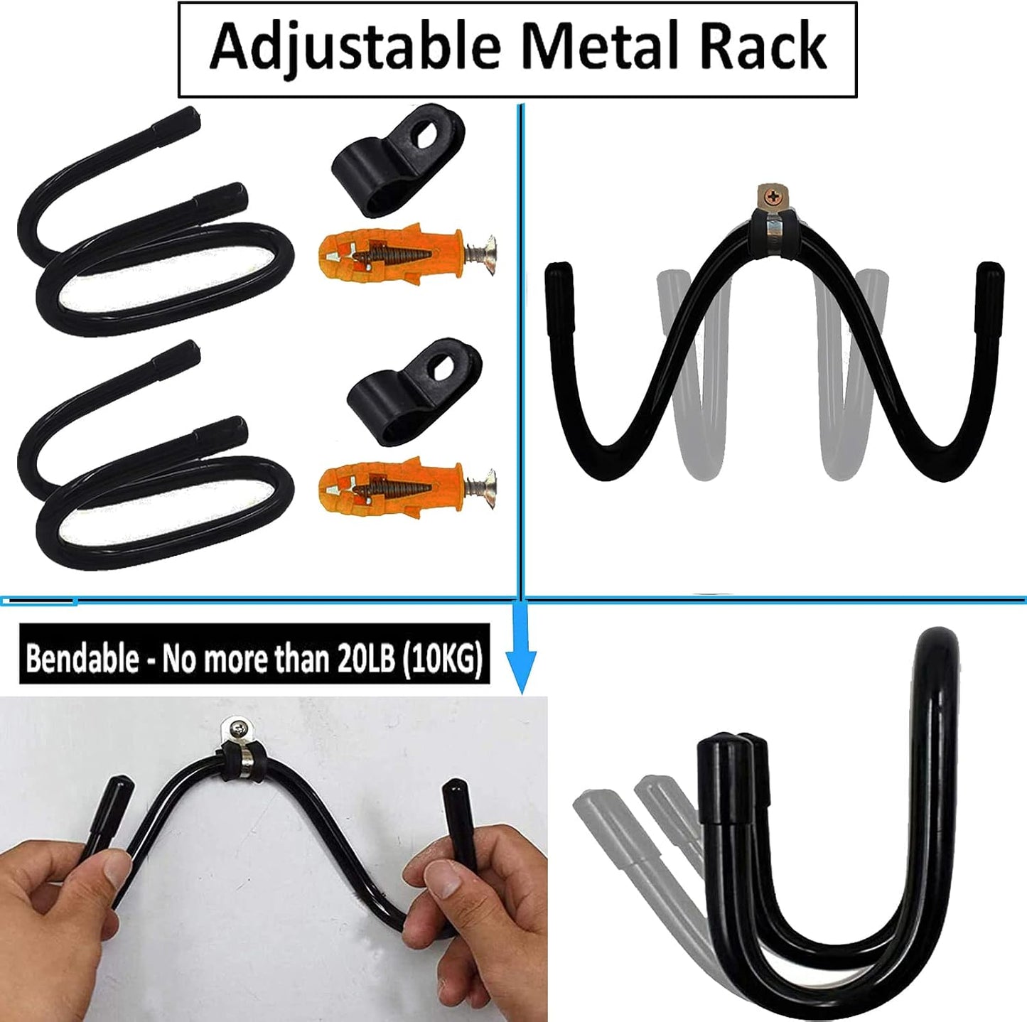  Lot De 2 Organiseurs D'outils De Piscine Et De Garage – Fixation Murale Ou à Fixer Sur La Clôture, Crochets Utilitaires De Rangement Réglables, Pour Ranger Les Outils De Jardin, Les Poteaux, Les