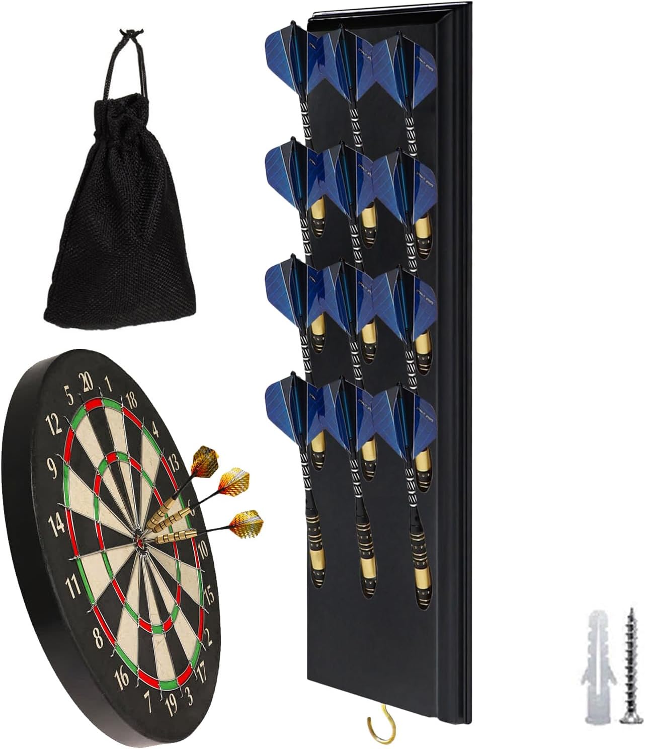 GENERIC Support De Fléchettes En Bois – Support De Présentation Peu Encombrant, Organisateur Mural Avec Sac De Rangement, Design Compact Avec Construction Solide, Accessoire De Salle De Jeux, Organisation De