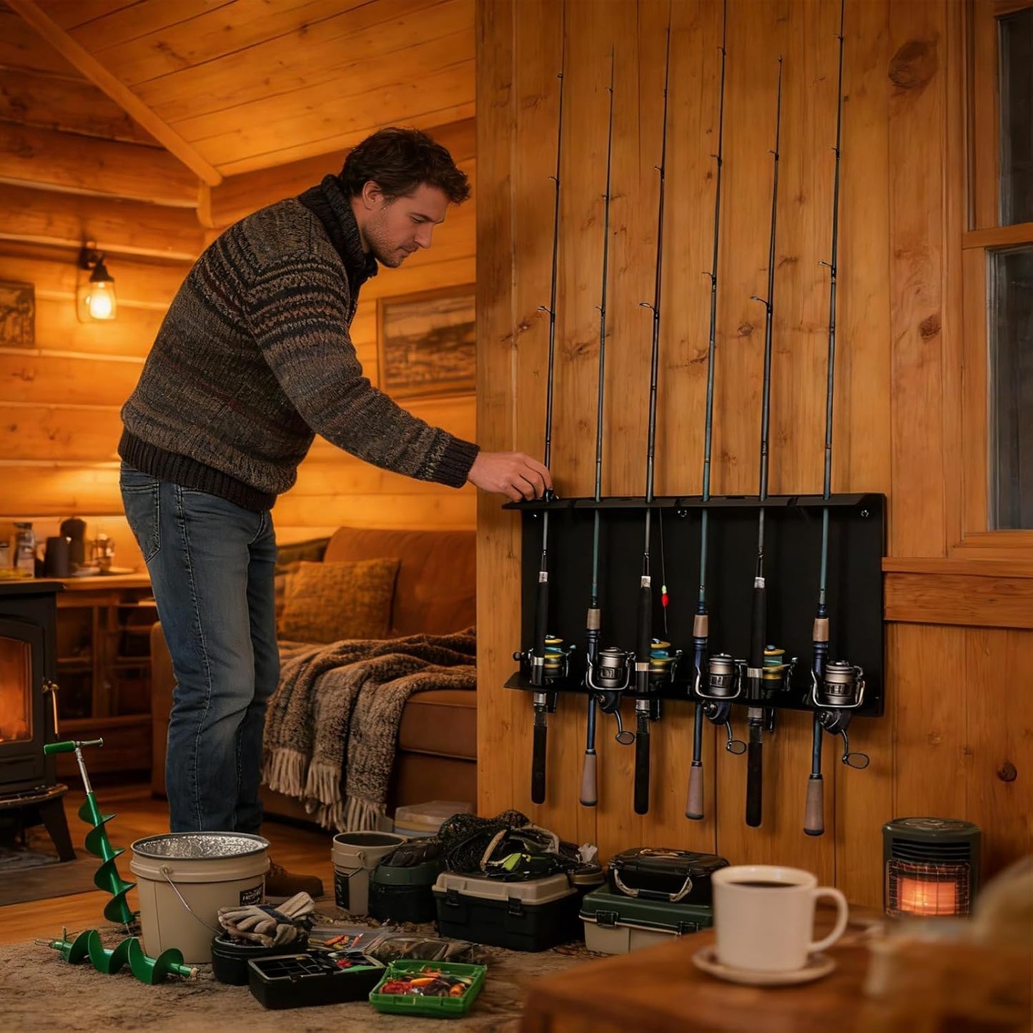  Générique Porte-Canne à Pêche,Avec Support Gain De Place Et Vis,Porte-De Pêche Sur Glace Fixation Murale | Pour La Maison Cave Pêcheurs Et Équipement De