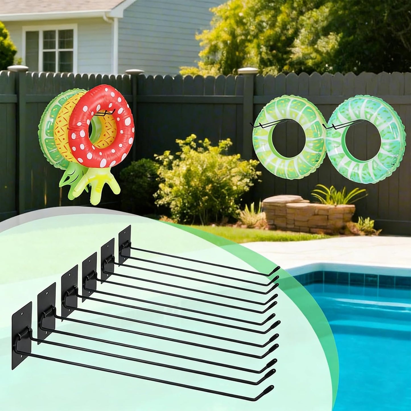  Lot De 3 Crochets Muraux Pratiques En Métal Noir Pour Piscine, Bouées De Natation Et équipement De Jardin
