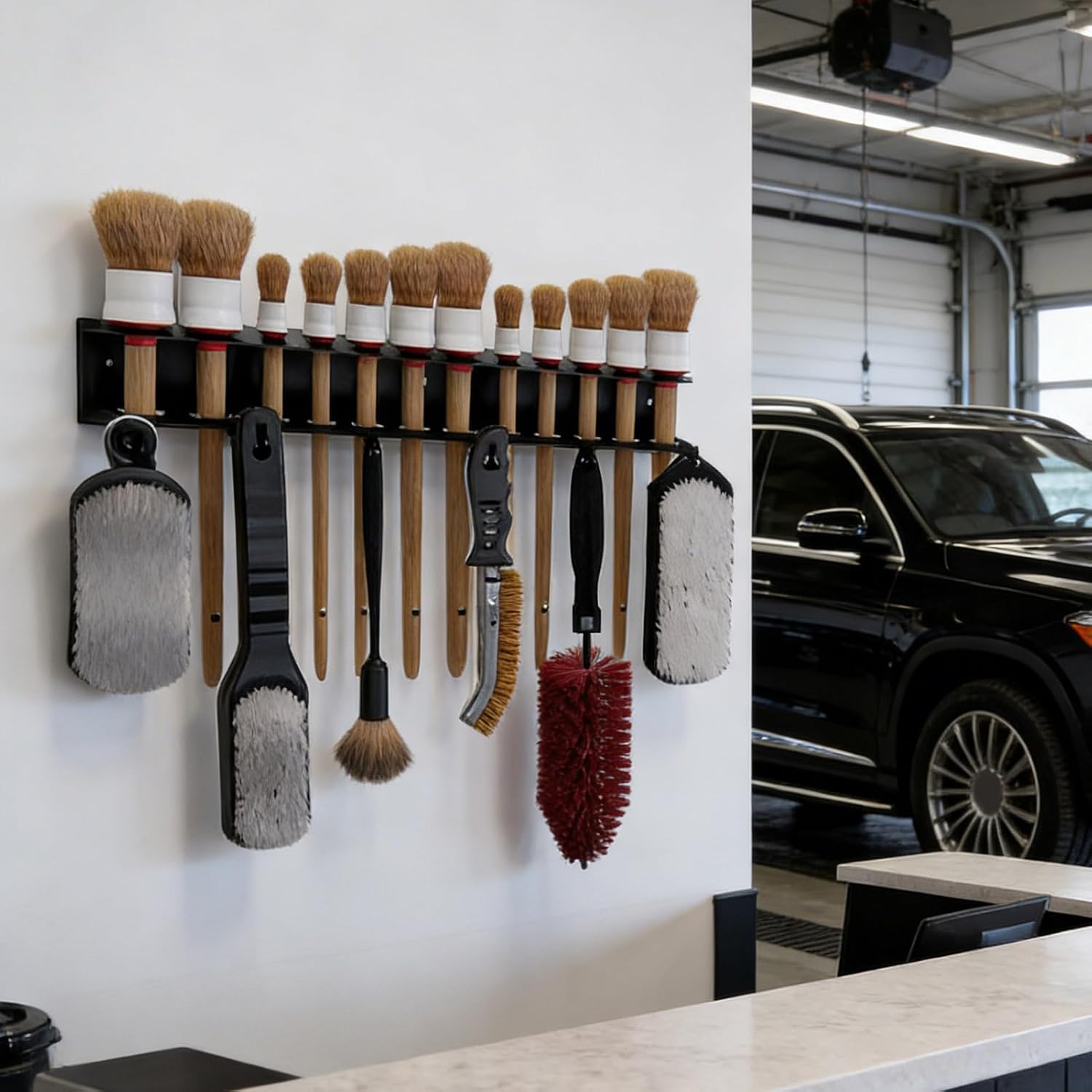  Support Mural Pour Brosses De Détail, Solution De Rangement Stable Et Peu Encombrante Avec Crochets Robustes – Rangement Pour Accessoires De Détail, Pour Garage, Atelier, Buanderie Et Salle