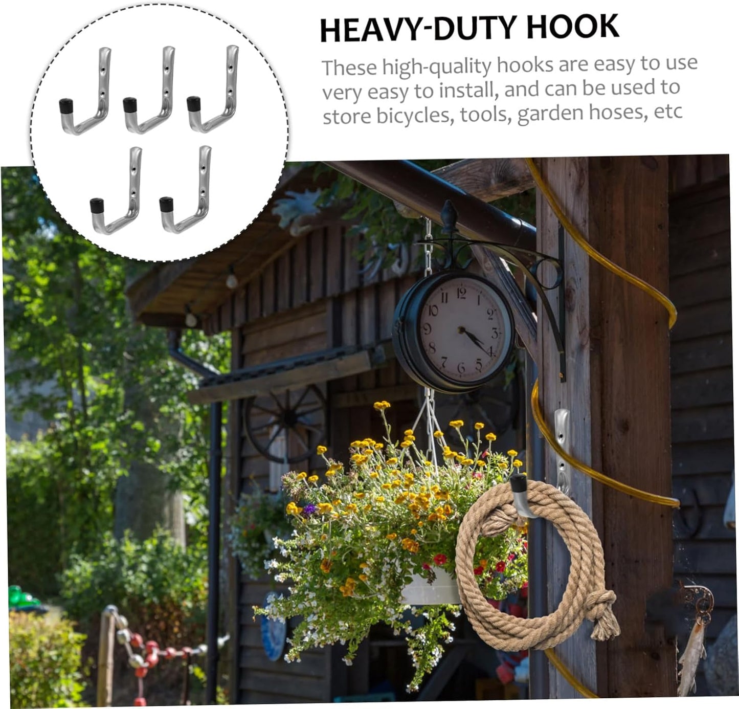  ULTECHNOVO Lot De 5 Crochets Muraux En Acier Galvanisé Peint, Robustes Et Résistants Pour Rangement Intérieur Et Extérieur, Porte-outils De Garage Suspendre D’outils Lourds, Utilisation