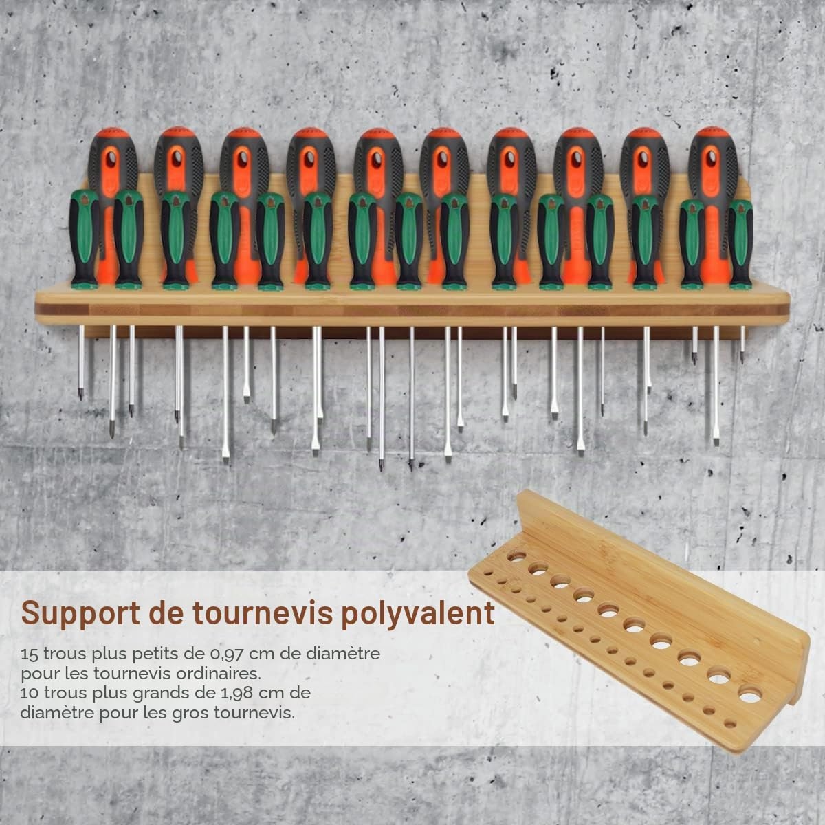  Lot De 3 Supports Muraux Pour Tournevis, Pinces En Bambou, Marteau, Outils De Rangement Pour Garage, Atelier