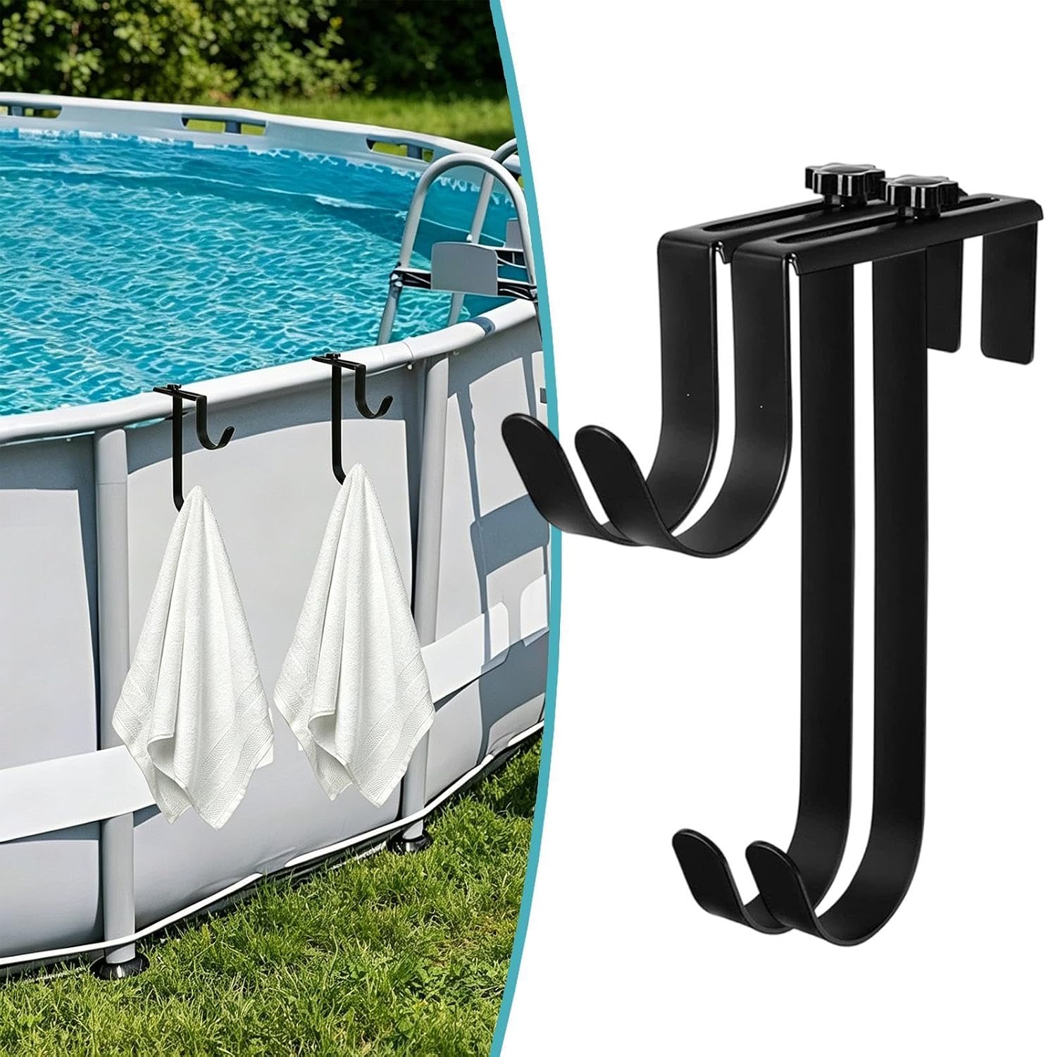 Crochets Pour Clôture De Piscine | 2 Supports Métalliques Robustes Réglables | Crochet Pour Perche De Piscine à 2 Niveaux,Pour Outils Tuyau Râteau Épuisette Brosse Écumoire Serviettes Balustrade