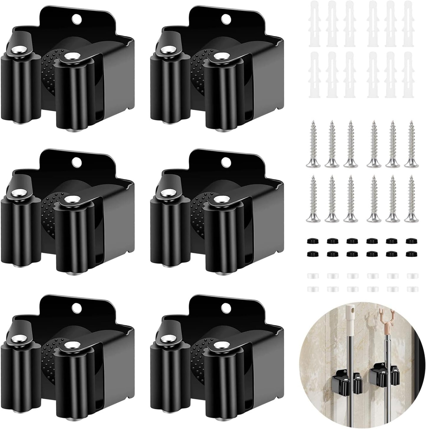  Lot De 6 Supports Muraux Pour Balai Avec Vis D'installation, Outil De Support De Balai En Acier Inoxydable Pour Cuisine, Jardin, Garage, Sous-sol