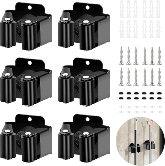  Lot De 6 Supports Muraux Pour Balai Avec Vis D'installation, Outil De Support De Balai En Acier Inoxydable Pour Cuisine, Jardin, Garage, Sous-sol