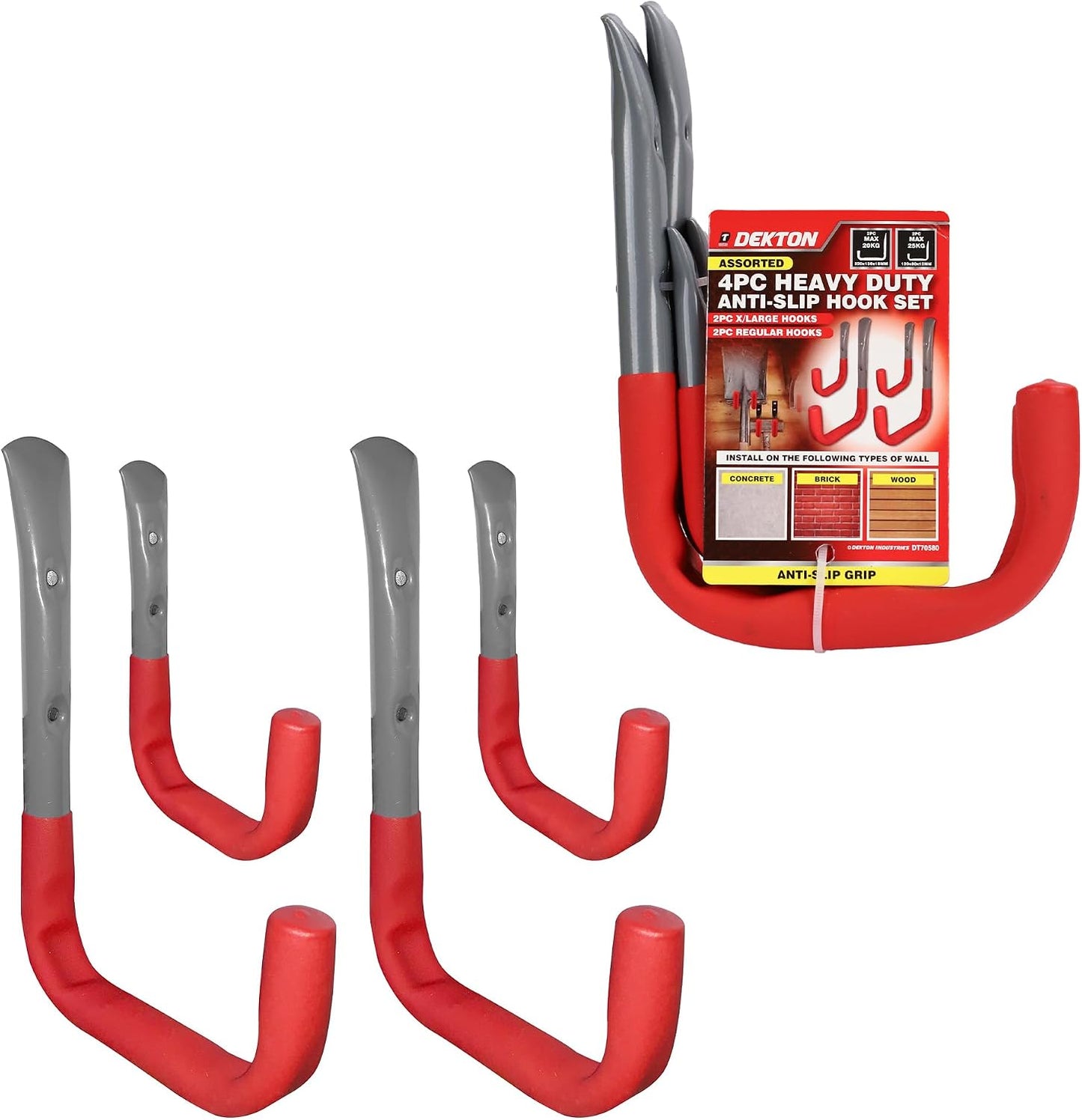  DEKTON Lot De 4 Crochets Muraux Assortis – Crochets Robustes D'une Capacité Maximale De 35 Kg | Idéal Pour Accrocher Des Outils, Manteaux, Sacs, Et Plus | Construction En Métal Durable Et Résistant à