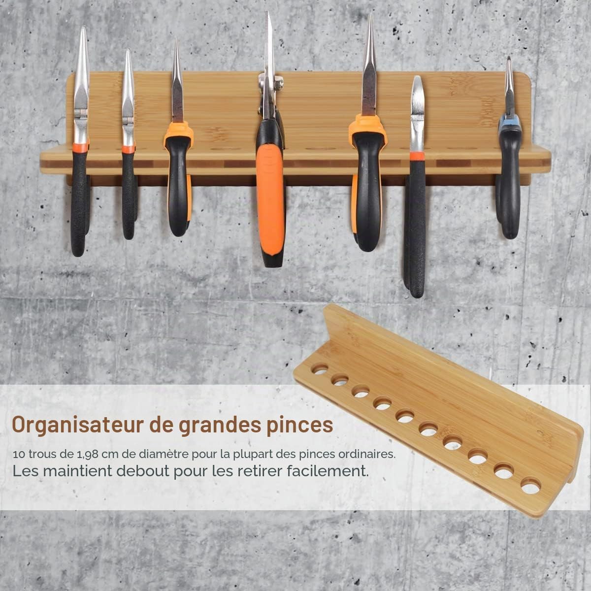  Lot De 3 Supports Muraux Pour Tournevis, Pinces En Bambou, Marteau, Outils De Rangement Pour Garage, Atelier
