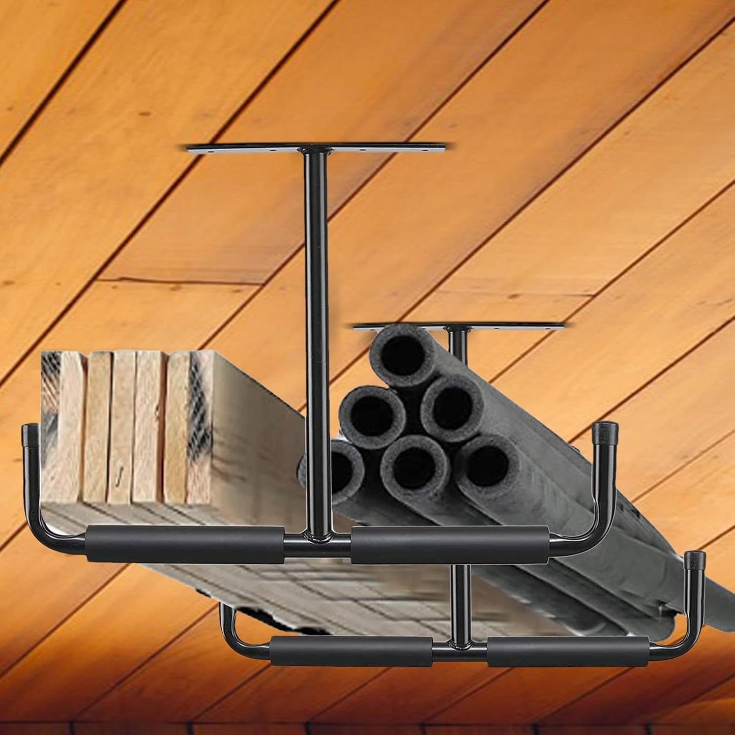  Générique Rack De Rangement Suspendu Pour Garage,2 Pièces Supports Organisateurs En T | Stockage Au Plafond Du Garage,Pour Vélo, Échelle, Bois, Pelles, Perches, Cannes À Pêche, Skis, Sous-Sol,