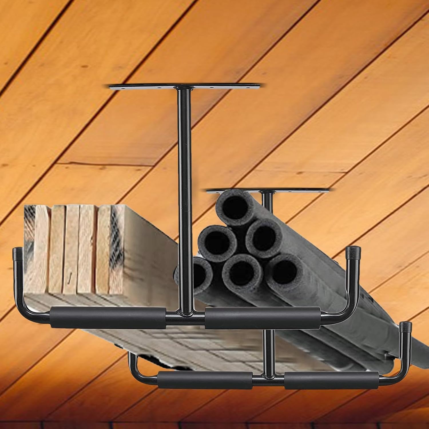  Générique Rack De Rangement Suspendu Pour Garage,2 Pièces Supports Organisateurs En T | Stockage Au Plafond Du Garage,Pour Vélo, Échelle, Bois, Pelles, Perches, Cannes À Pêche, Skis, Sous-Sol,