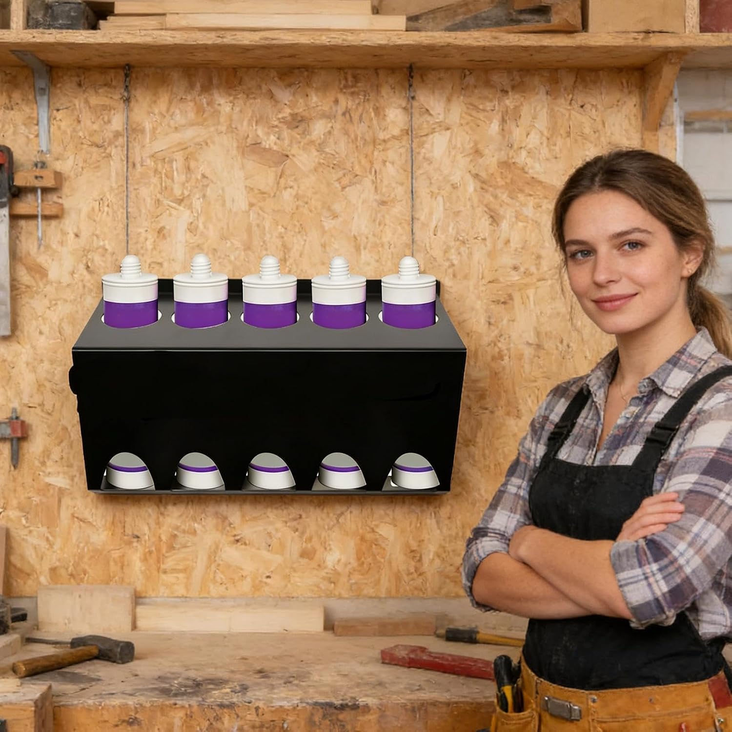 GENERIC Support Mural Pour Tube De Calfeutrage – 5 Emplacements De Rangement Pour Tube De Mastic – Organiseur Mural Pour Plombiers, électriciens, Bricoleurs, Charpentiers, Maison, Garage, Chantier, Magasin
