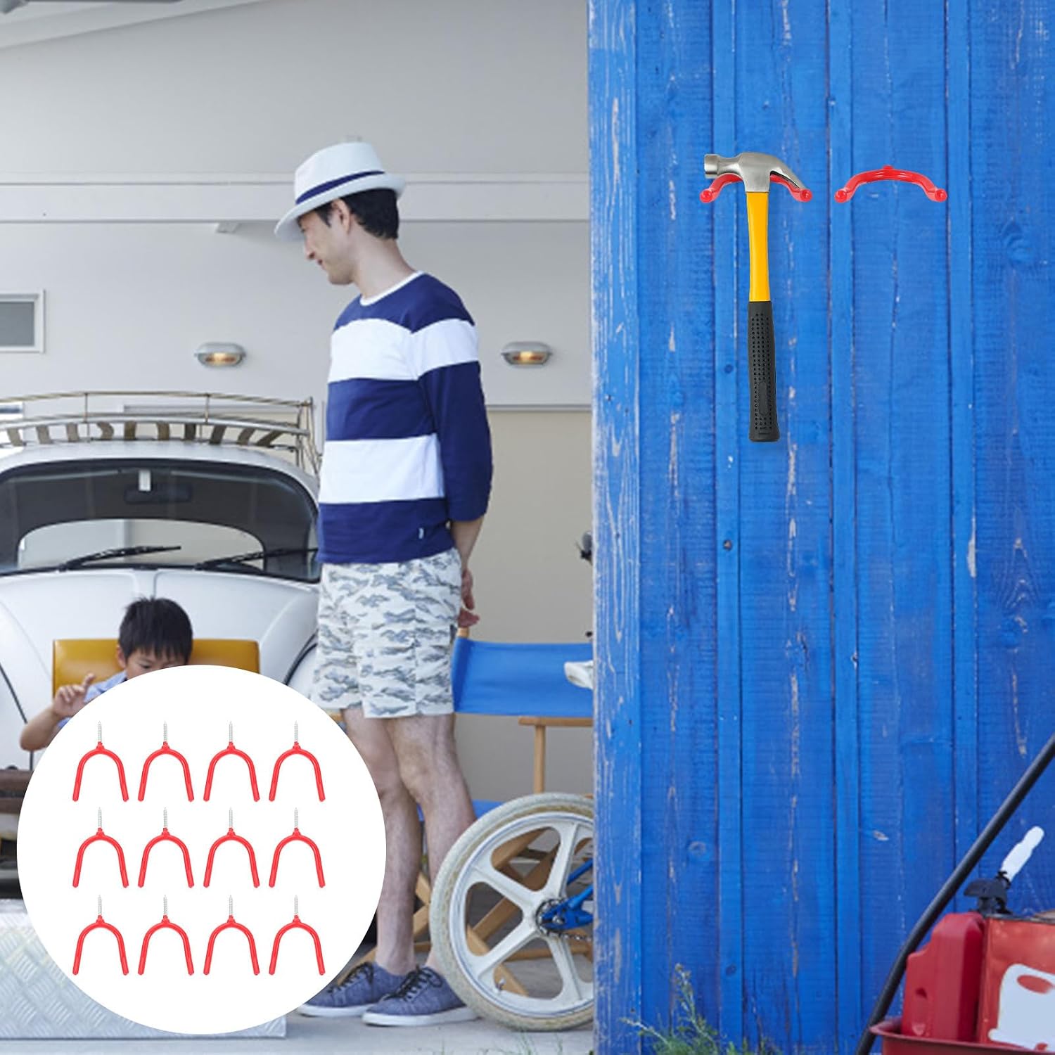  Ciieeo Crochets Multi-usages En Acier Revêtement Vinyle Rouge, Forme Y Double Crochet, Lot De 16 Pour Rangement Garage Et Porte-serpillière Robuste