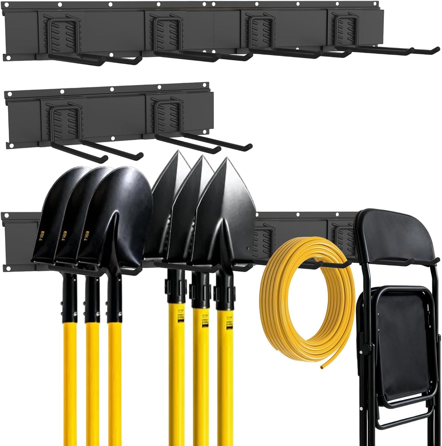  Support Mural Pour Outils De Garage, Facile à Installer, Système De Rangement De Garage Robuste Avec 6 Crochets Droits Réglables, Support à Outils De Jardin Pour Pelles, Râteaux, Outils De Cour
