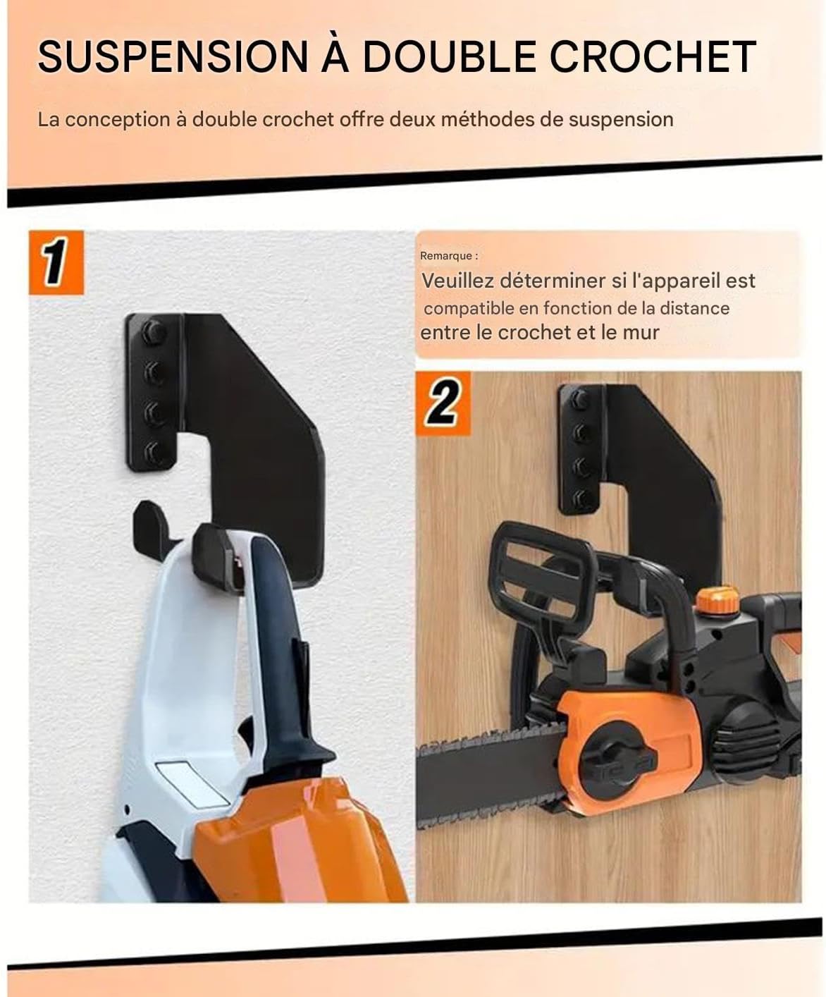  Générique Porte-Tronçonneuse Murale | Organisateur D'Outils De Jardin En Acier Carbone,Étagère De Stockage Multifonction Pour Scie à Chaîne Atelier Garage Jardin