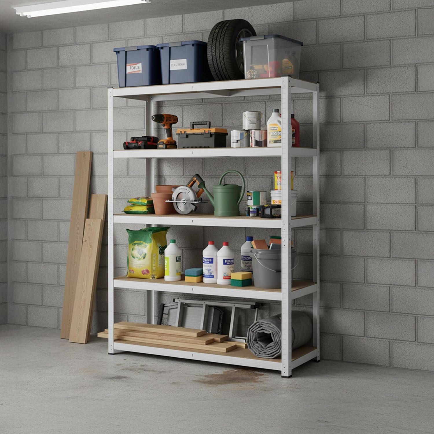  Relaxdays Étagère Lourde 875 Kg, 5 Niveaux, Emboîtable, Blanc/Marron, 60x100x200 Cm Pour Cave Et Garage