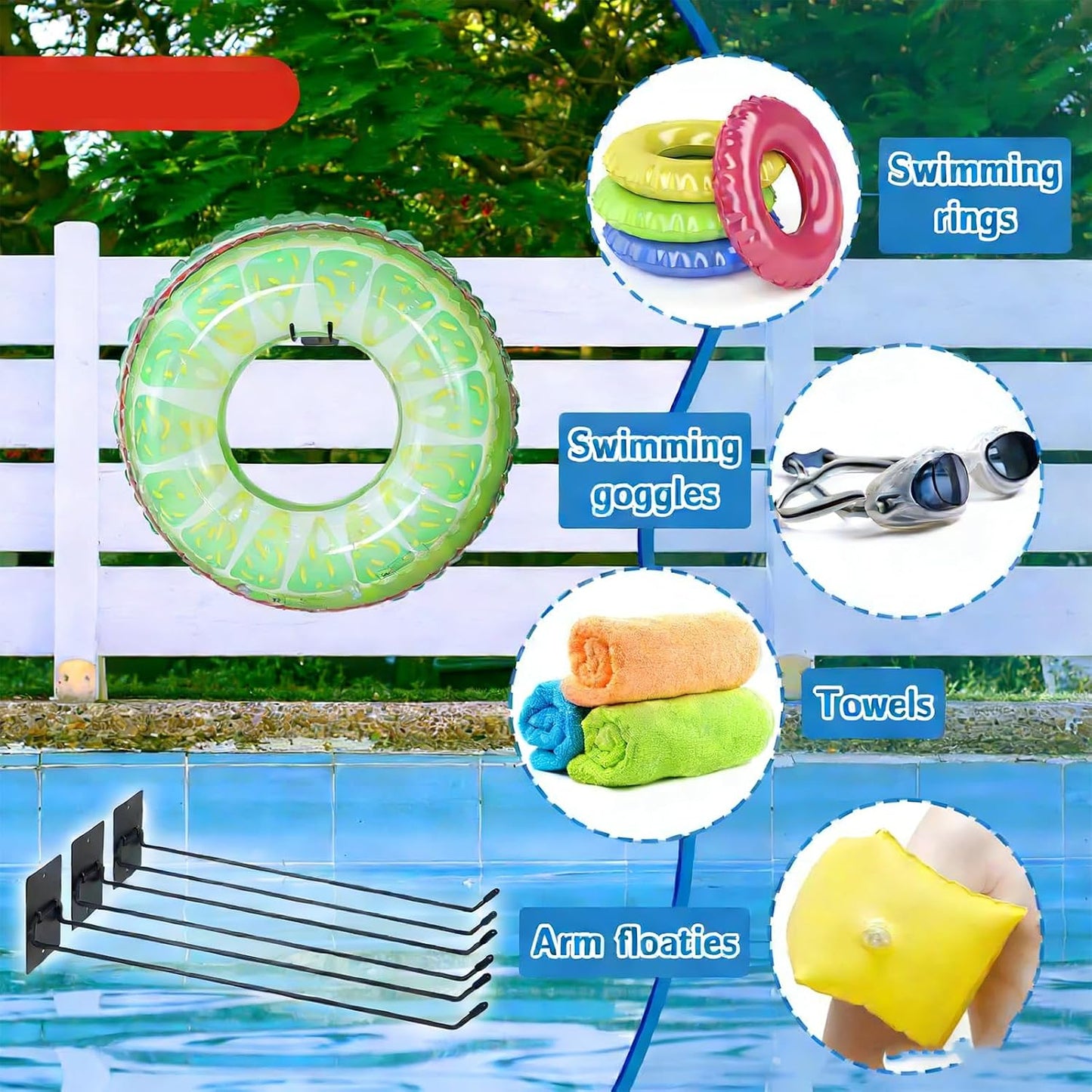  Lot De 3 Crochets Muraux Pratiques En Métal Noir Pour Piscine, Bouées De Natation Et équipement De Jardin