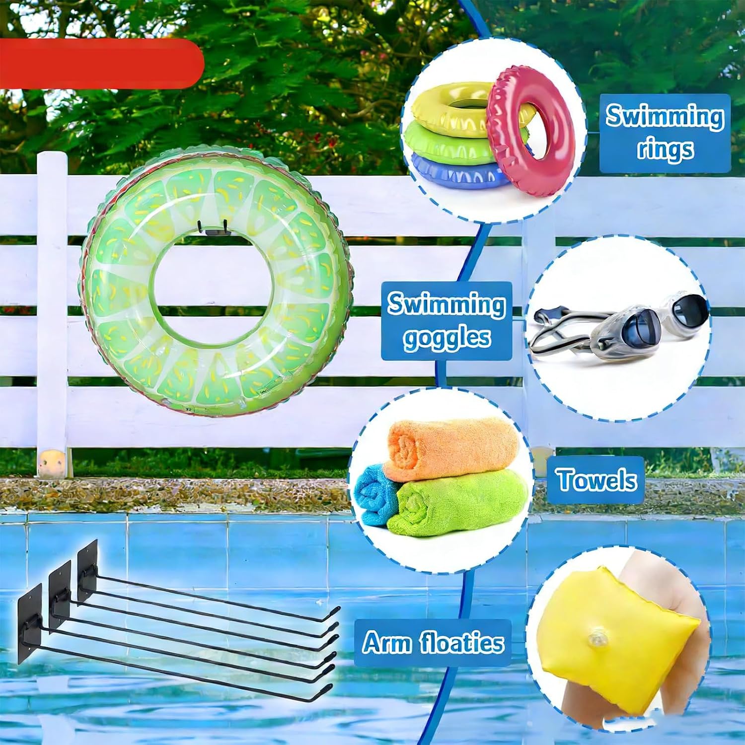  Lot De 3 Crochets Muraux Pratiques En Métal Noir Pour Piscine, Bouées De Natation Et équipement De Jardin