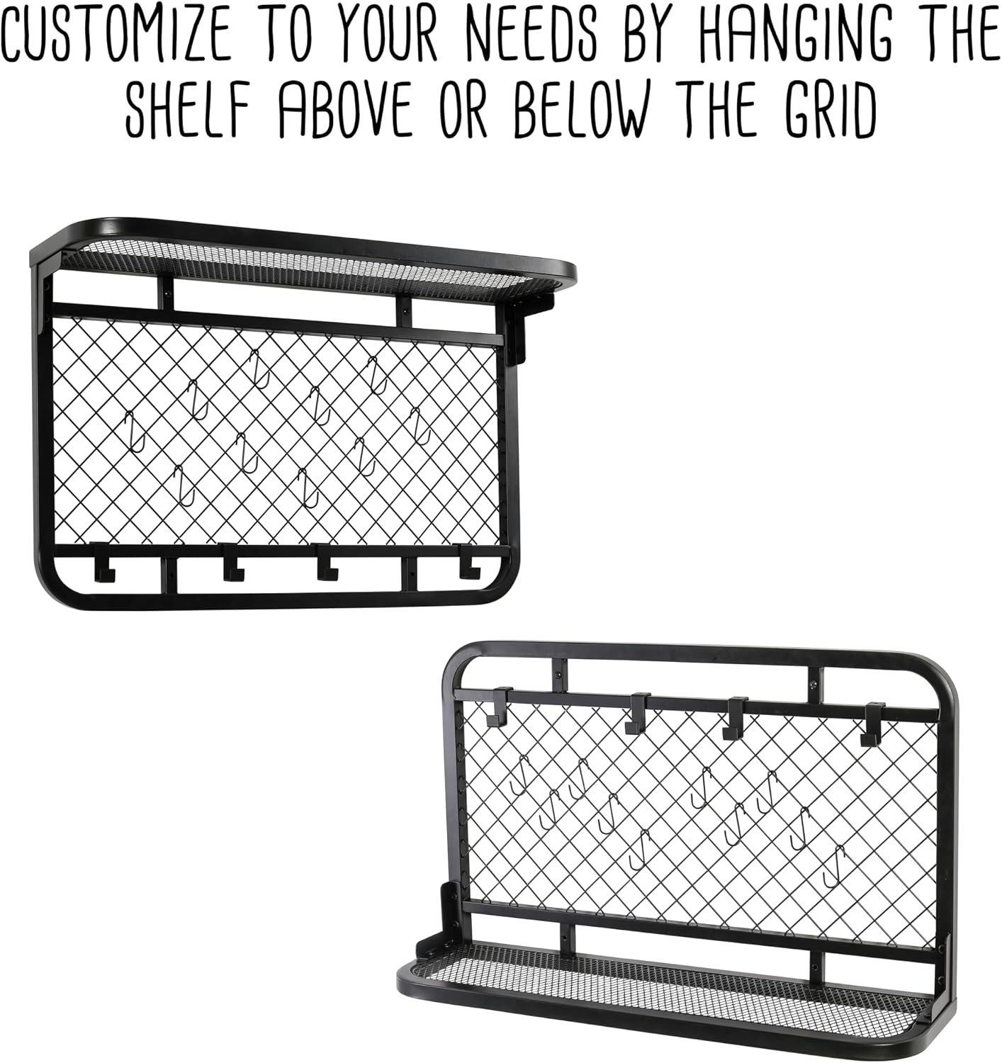  Honey-Can-Do Étagère Murale Réversible Pour Garage Avec Crochets, Noir SHF-09837