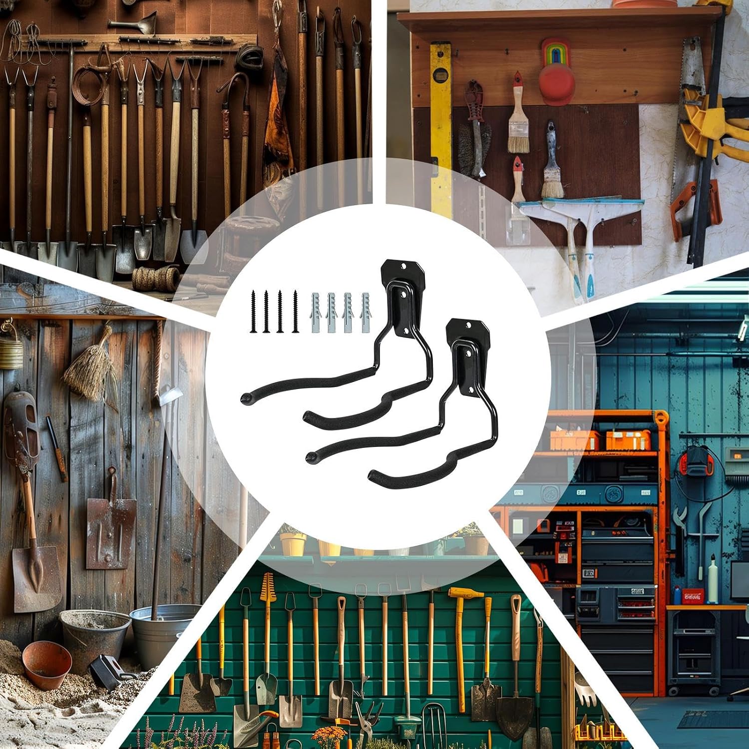 Porte-Outil De Jardin Pour Outils Électriques,Noir Anti-Rouille Multifonction Économiseur D'Espace | Suspension Pour Outils | Organisateur Polyvalent Gain De Place Avec Crochets Pour Système De Rangem