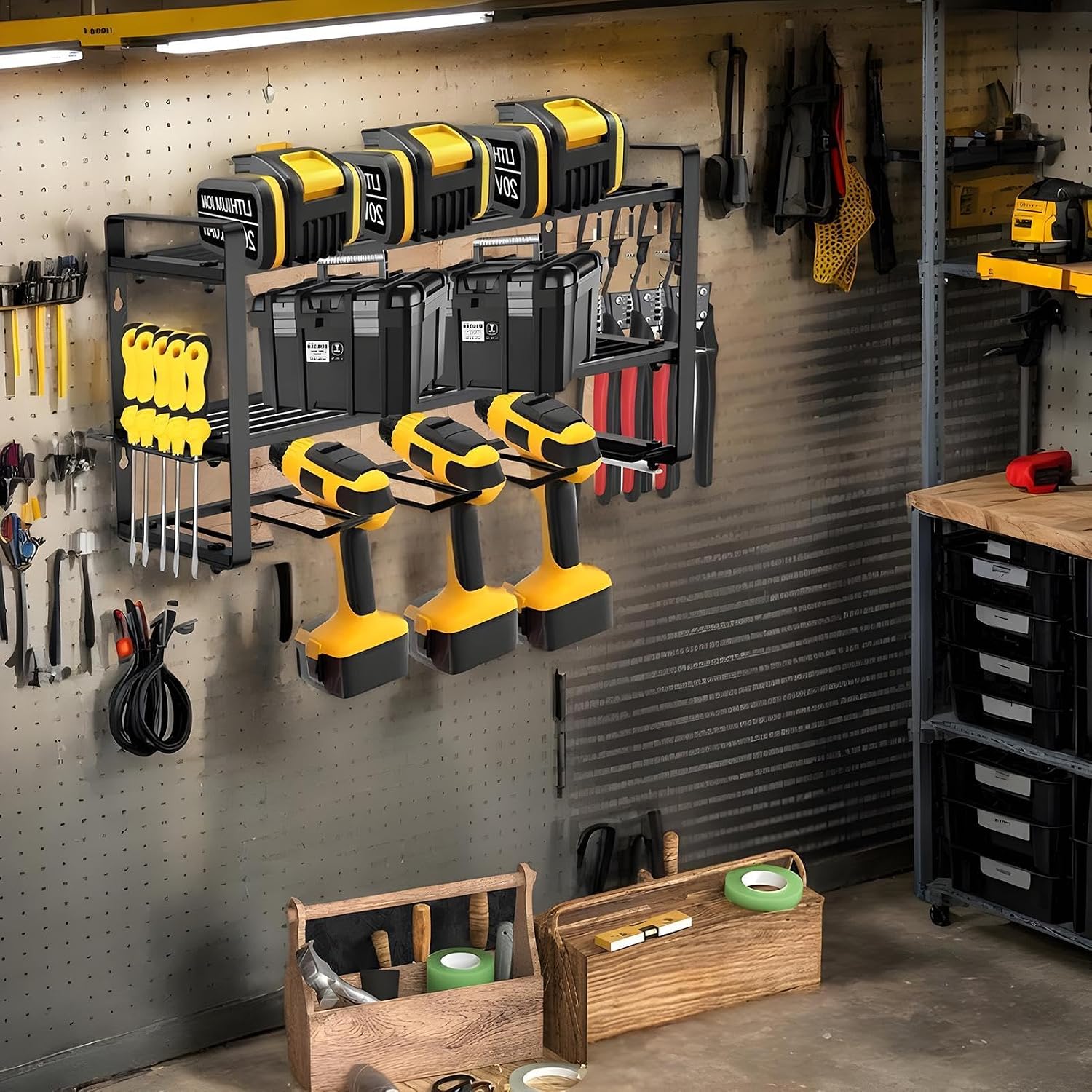  Power Tool Organizer | 3-Layer Wall-Mounted Tool Storage Shelf | Power Tool Organizer Shelf | Modular Heavy-Duty Electric Tool Organizer For Workshop, Shed, And Basement