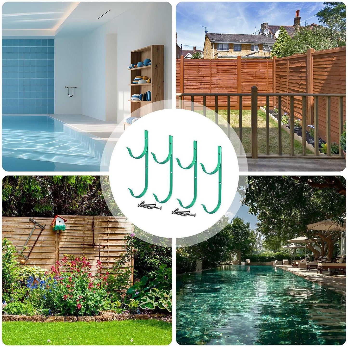  Generisch Crochet De Clôture De Piscine - Rangement Multifonction Au Bord De La Piscine - Support Skimmer De Piscine - Pour Râteaux, Filets De Skimmer, Rampes Murales, Barres Télescopiques, Tuyaux