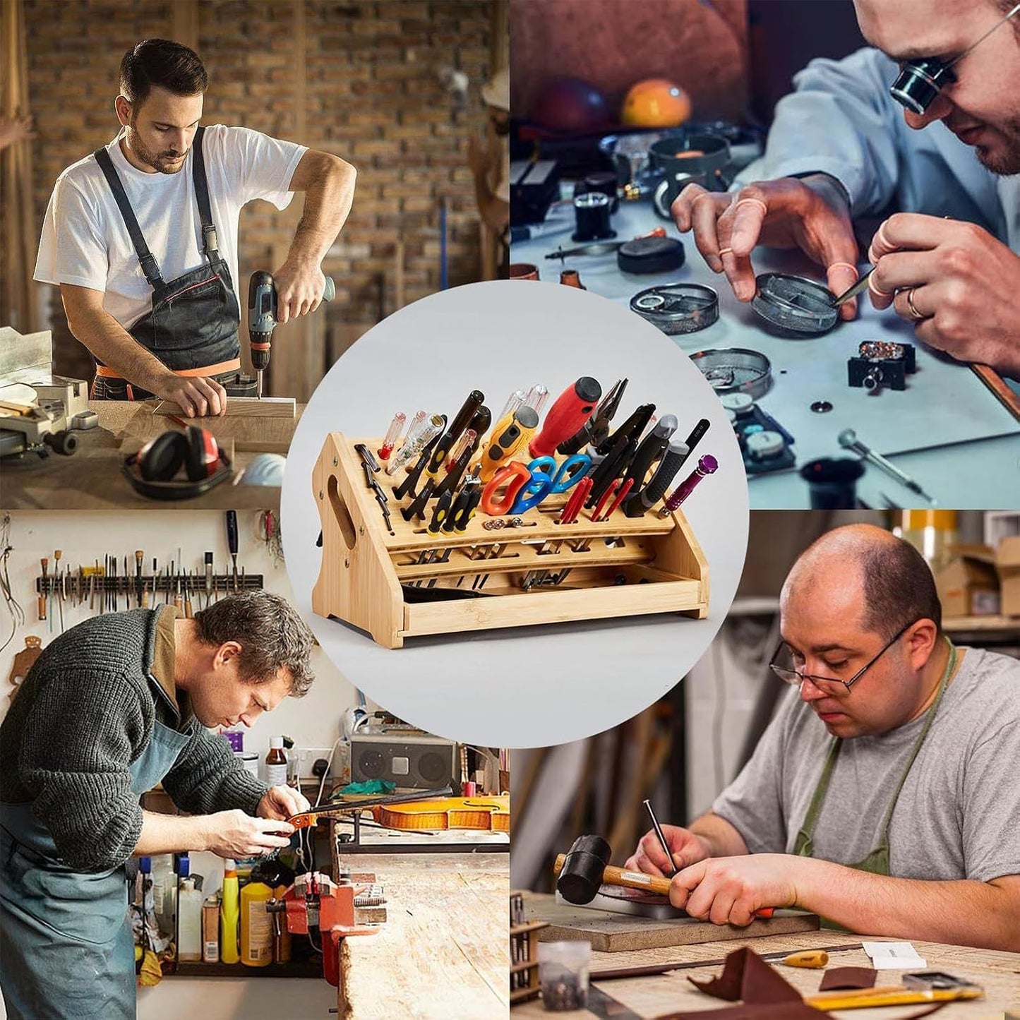  Générique Organisateur De Pinces,Support De Rangement En Bois à 53 Trous Avec Plateau,Organisateur D'Établi | Pour Bricolage Réparation Établi Bureau Panneau Perforé Garage Intérieur Extérieur