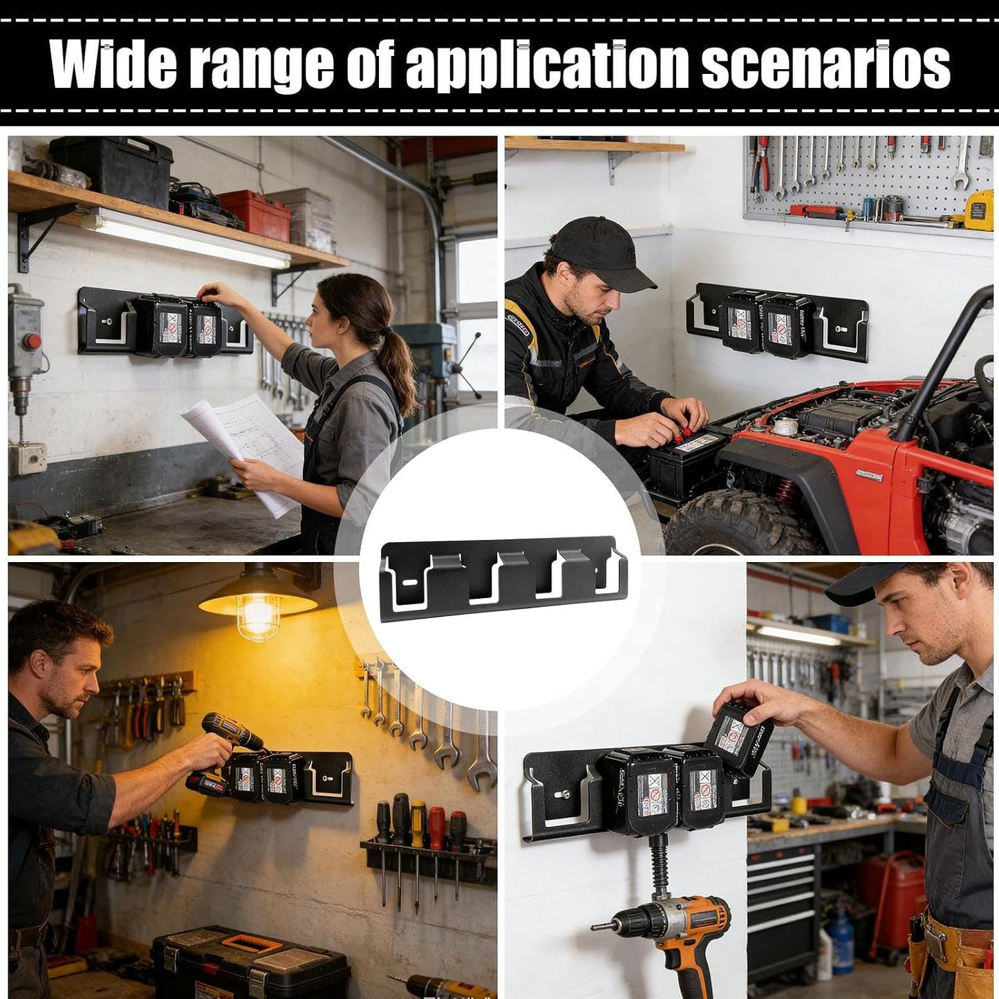 GENERIC Organiseur De Piles Mural En Acier Massif Robuste à 4 Emplacements – Support Mural Pour Piles 18 V, Pour Salon, Chambre à Coucher, étude, Garage, Maison, Bureau, Intérieur
