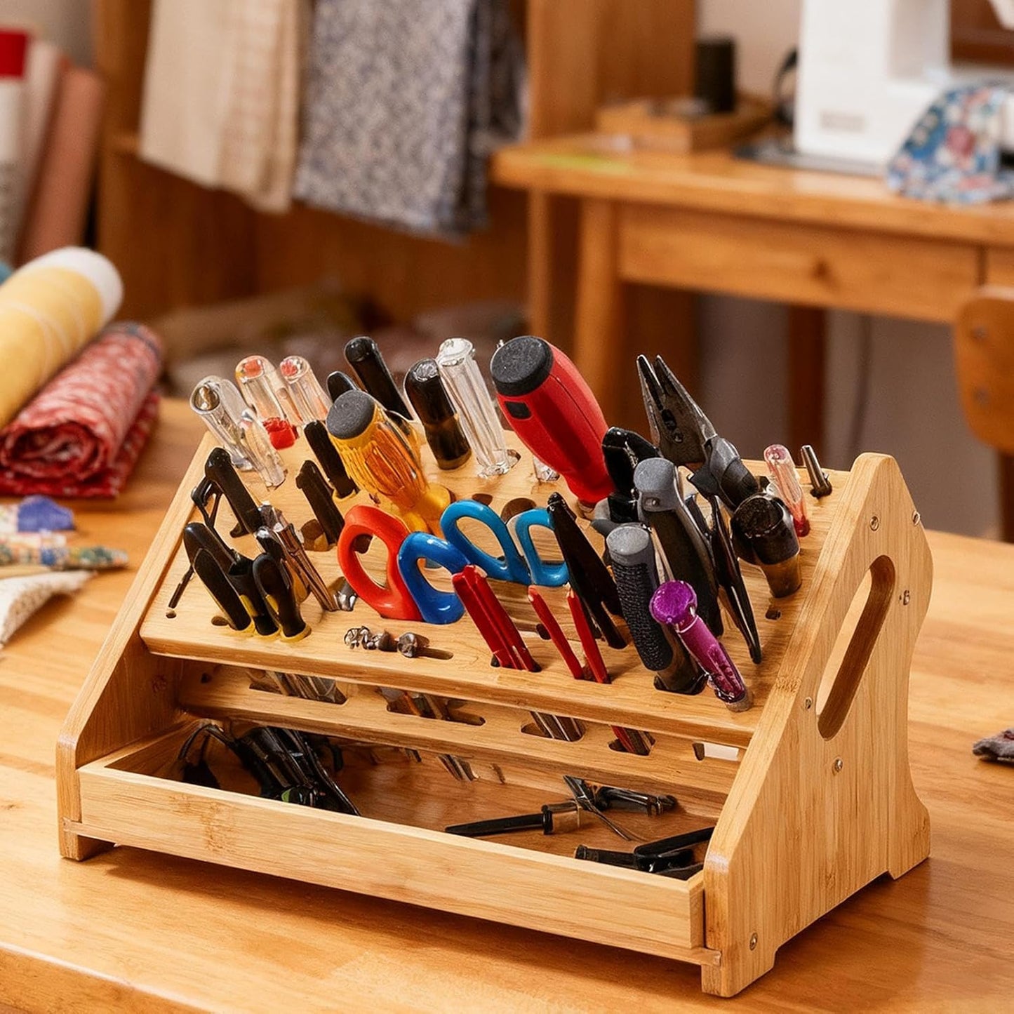  Générique Organisateur De Pinces,Support De Rangement En Bois à 53 Trous Avec Plateau,Organisateur D'Établi | Pour Bricolage Réparation Établi Bureau Panneau Perforé Garage Intérieur Extérieur
