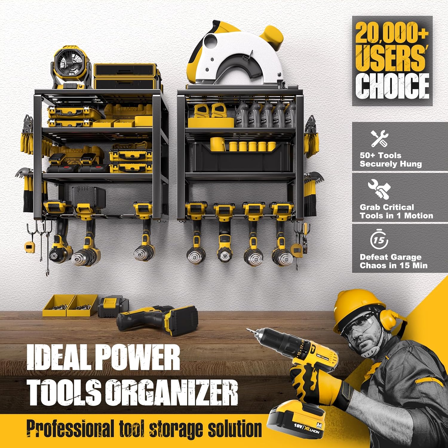  Spampur Support Mural Pour Outils électriques, Capacité De 190,5 Kg, 4 Niveaux 8 Emplacements Pour Perceuse Avec Assemblage Rapide En 15 Minutes, Idéal Pour Garage, Atelier, Abri De Jardin, Cadeau
