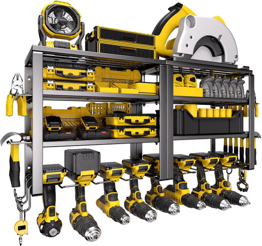  Spampur Support Mural Pour Outils électriques, Capacité De 190,5 Kg, 4 Niveaux 8 Emplacements Pour Perceuse Avec Assemblage Rapide En 15 Minutes, Idéal Pour Garage, Atelier, Abri De Jardin, Cadeau