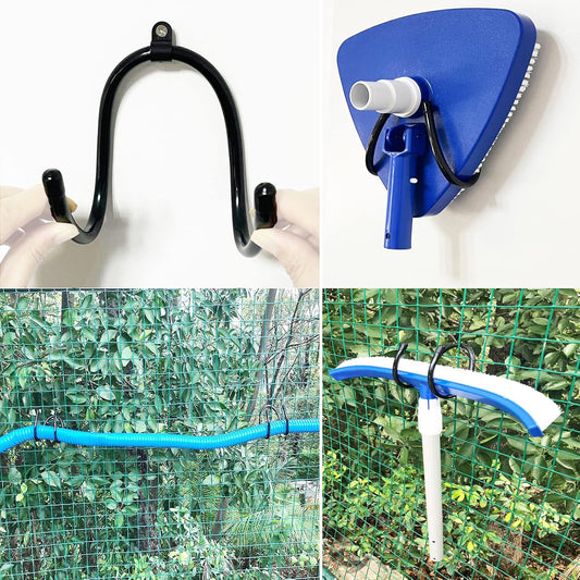  Lot De 2 Organiseurs D'outils De Piscine Et De Garage – Fixation Murale Ou à Fixer Sur La Clôture, Crochets Utilitaires De Rangement Réglables, Pour Ranger Les Outils De Jardin, Les Poteaux, Les