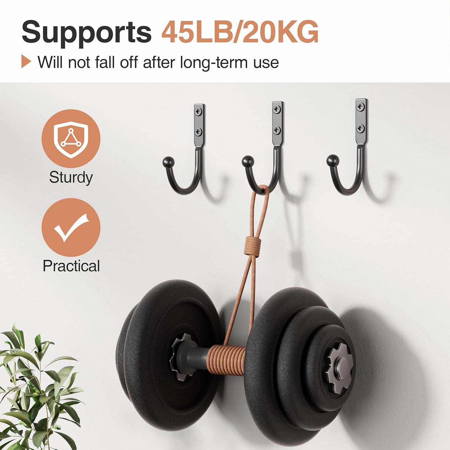  Lot De 10 Crochets Muraux Robustes Pour Manteaux : Supporte Jusqu'à 50 Kg, 6 Cm De Long Pour Manteaux, Sacs Et Outils, Noir