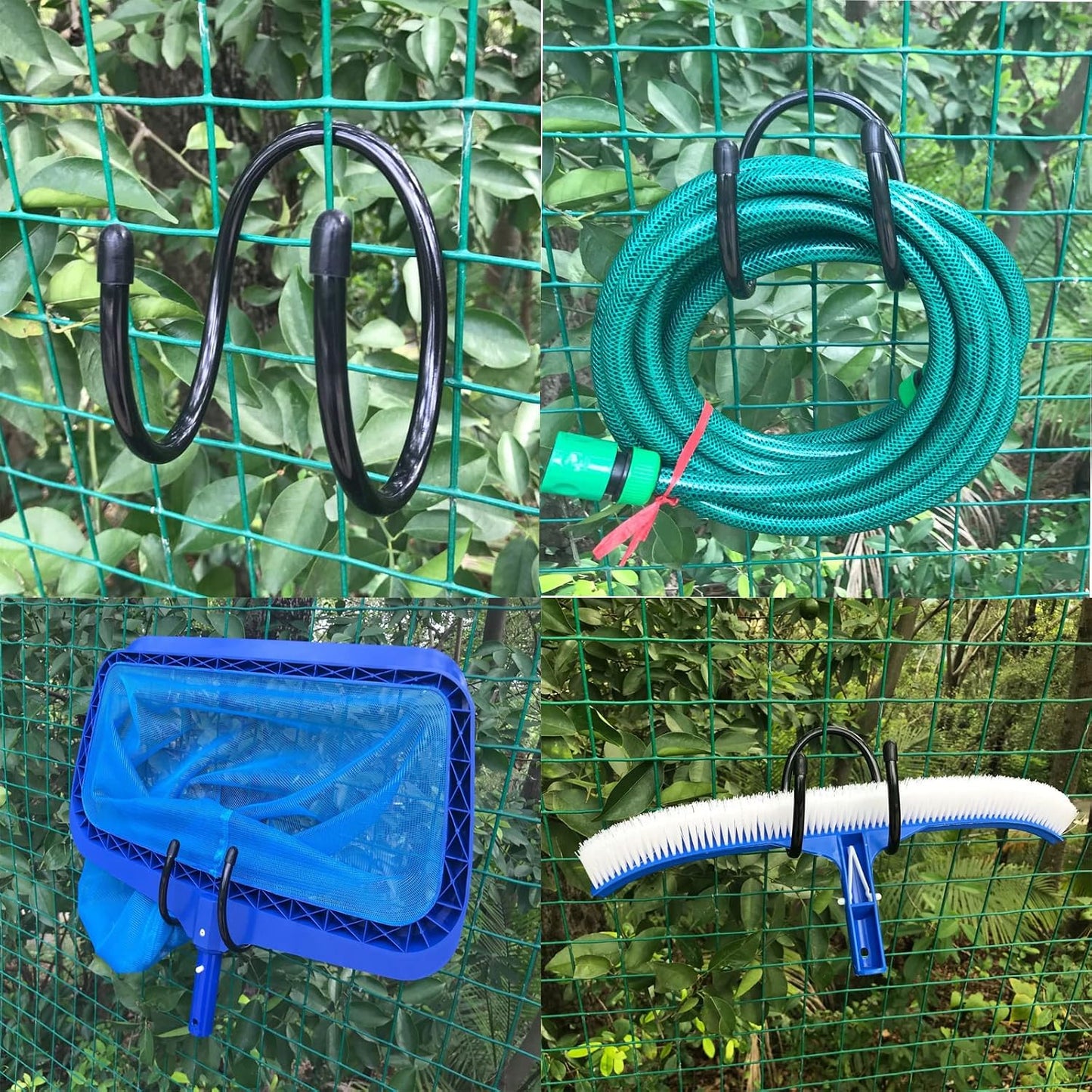  Lot De 2 Organiseurs D'outils De Piscine Et De Garage – Fixation Murale Ou à Fixer Sur La Clôture, Crochets Utilitaires De Rangement Réglables, Pour Ranger Les Outils De Jardin, Les Poteaux, Les