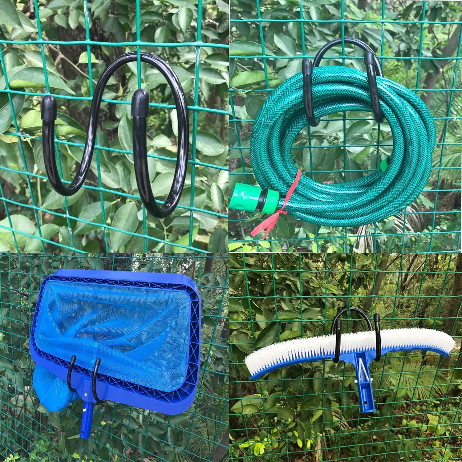  Lot De 2 Organiseurs D'outils De Piscine Et De Garage – Fixation Murale Ou à Fixer Sur La Clôture, Crochets Utilitaires De Rangement Réglables, Pour Ranger Les Outils De Jardin, Les Poteaux, Les