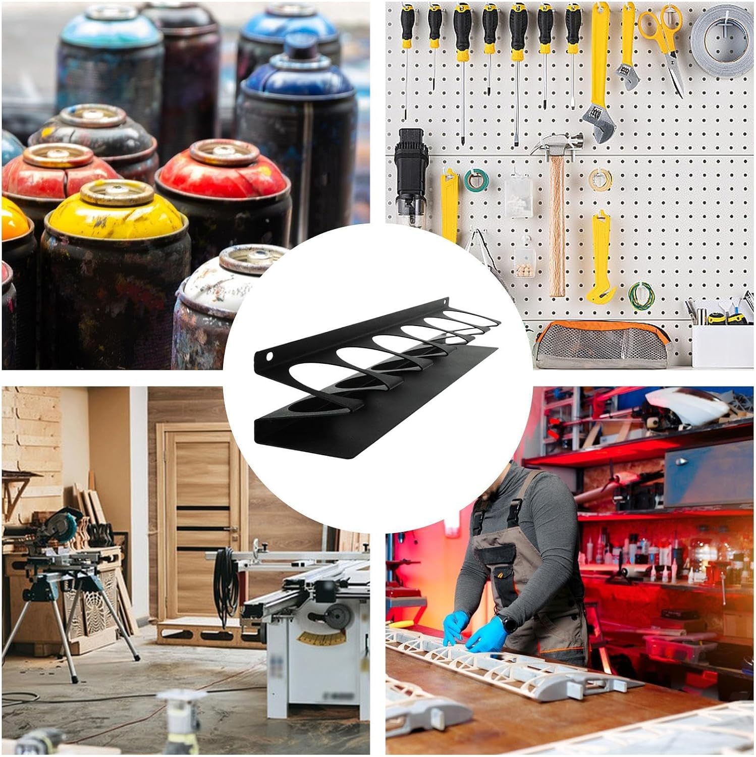 GENERIC Porte-bouteilles – Support Mural Pour Garage, Rangement De Garage, Construction En Acier à Six Emplacements, Rangement De Bombes Aérosoles, Accessoires D'outils Automobiles, Finition En Métal Noir