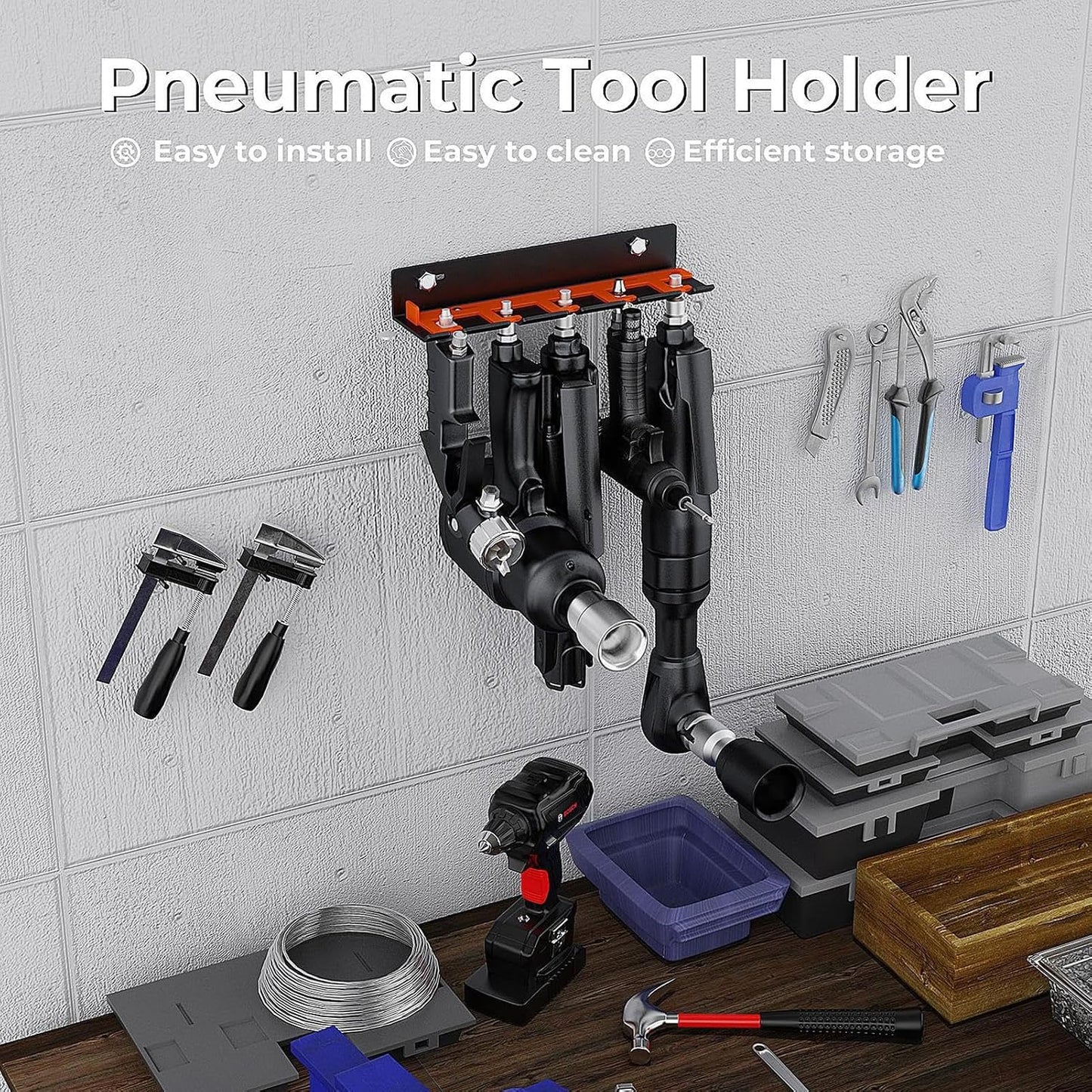 GENERIC Support Pour Outils électriques – Étagère De Rangement Murale à 5 Fentes | Rangement D'outils électriques – Pour Studio, Lieu De Travail, Atelier, Détail, Sous-sol, Abri De Jardin, Jardin