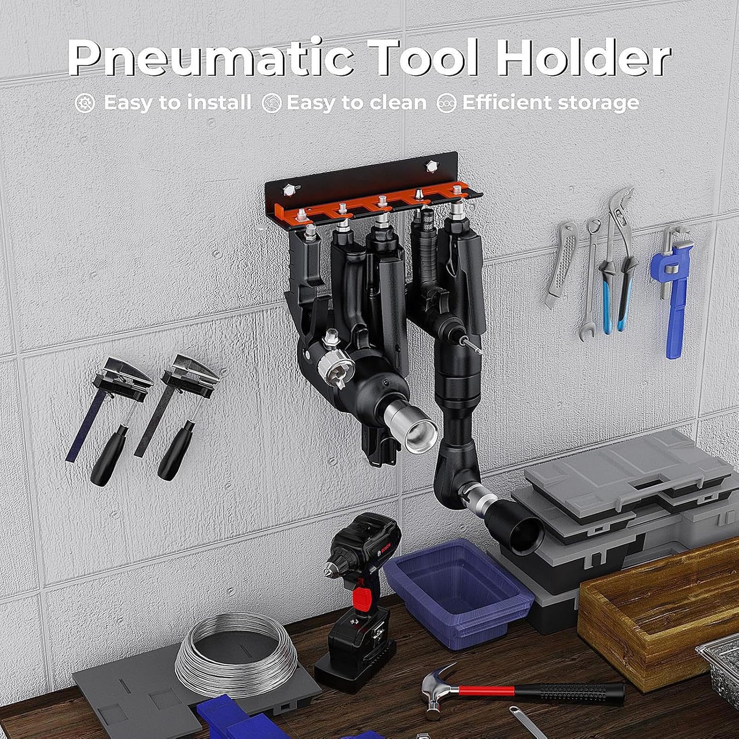 GENERIC Support Pour Outils électriques – Étagère De Rangement Murale à 5 Fentes | Rangement D'outils électriques – Pour Studio, Lieu De Travail, Atelier, Détail, Sous-sol, Abri De Jardin, Jardin