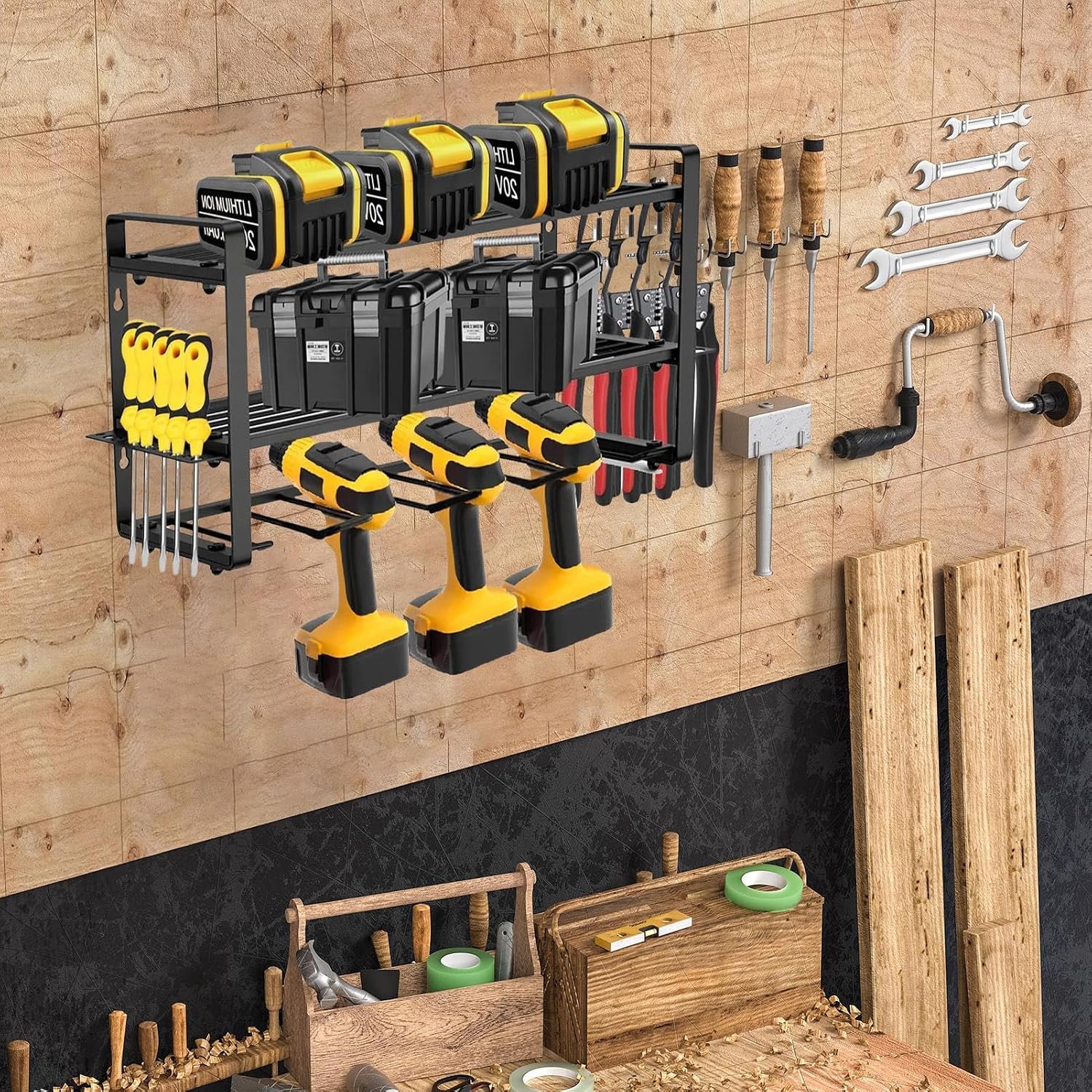  Power Tool Organizer | 3-Layer Wall-Mounted Tool Storage Shelf | Power Tool Organizer Shelf | Modular Heavy-Duty Electric Tool Organizer For Workshop, Shed, And Basement